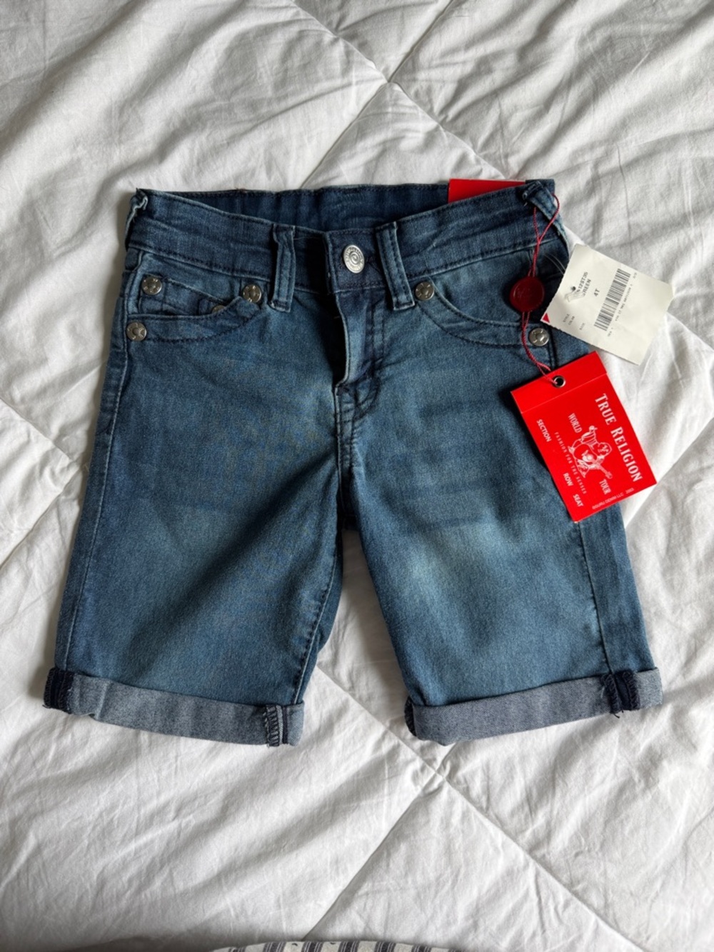 True Religion Boys Rolled-Hem Denim Shorts in Faded Blue